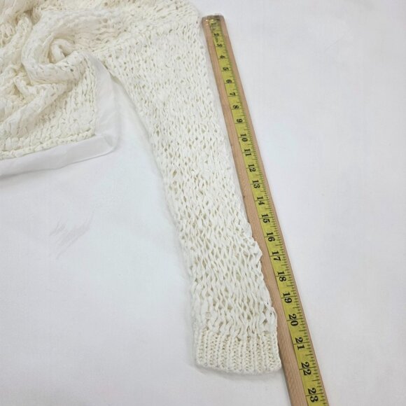 Womens S/M Ivory Open Knit Sheer Chiffon Back Sweater Boho Layered Festival - Picture 14 of 16